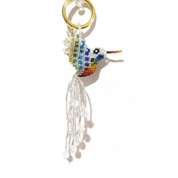 Handmade Beaded Hummingbird Bag Charm Keychain Pendant Key Ring – Colorful - Picture 3 of 5
